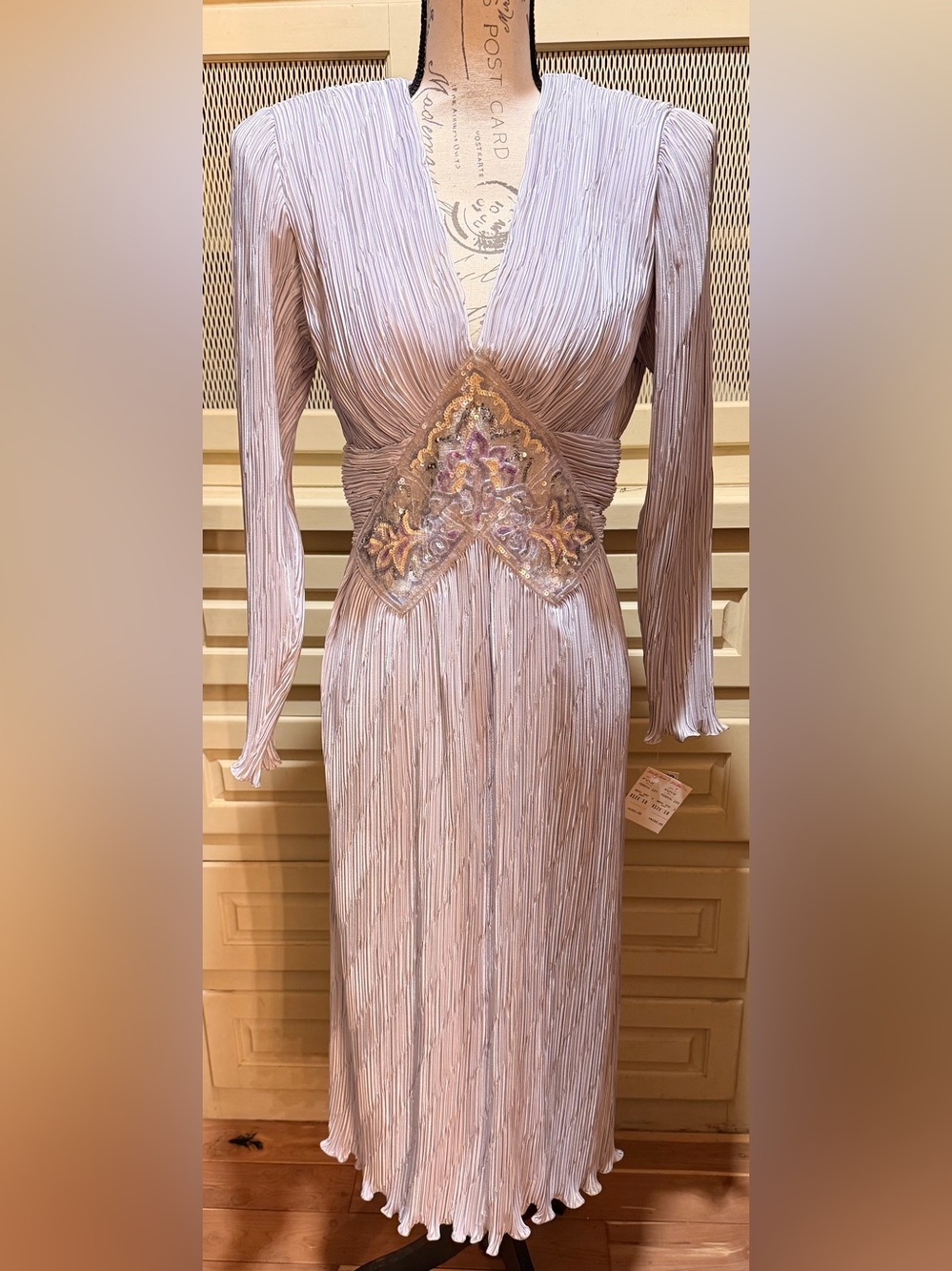 NWT VTG 80s Ricki Lang Saks Fifth Avenue Pleated Beaded Dress 10